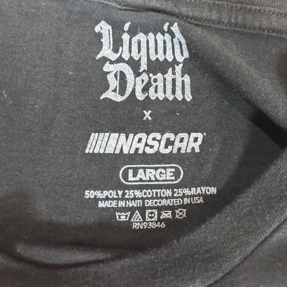 Liquid Death NASCAR Racing Graphic T Shirt Black Large Short Sleeve Men's - Picture 4 of 7